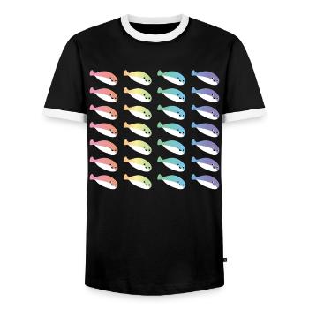 Sacabambaspis Fisch Meme LGBTQ Stolz - Männer Kontrast-T-Shirt - Schwarz/Weiß - Vorne - AI Model Female 172 light (172cm) & AI Model Male 178 light (178cm)