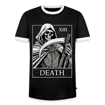 Carte de tarot de la mort de Santa Muerte Dia De Los Muertos - T-shirt contrasté Homme - noir/blanc - Devant - AI Model Female 172 light (172cm) & AI Model Male 178 light (178cm)