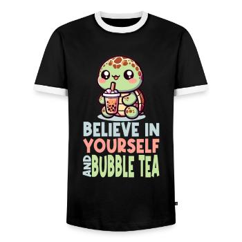 Kawaii Turtle Bubble Tea Glaube an dich selbst - Männer Kontrast-T-Shirt - Schwarz/Weiß - Vorne - AI Model Female 172 light (172cm) & AI Model Male 178 light (178cm)