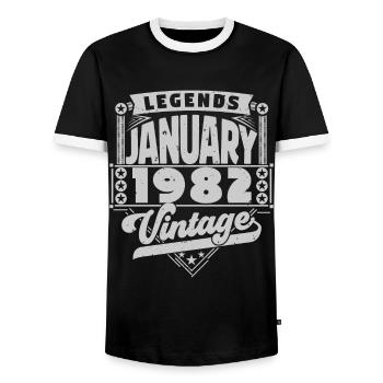 Vintage Anniversaire Janvier 1982, Janvier 1982. - T-shirt contrasté Homme - noir/blanc - Devant - AI Model Female 172 light (172cm) & AI Model Male 178 light (178cm)