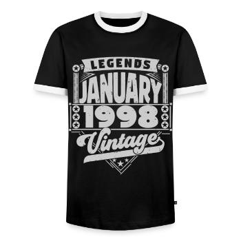 Vintage Anniversaire Janvier 1998, Janvier 1998. - T-shirt contrasté Homme - noir/blanc - Devant - AI Model Female 172 light (172cm) & AI Model Male 178 light (178cm)