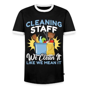 Cleaning Staff - Men's Ringer Shirt - black/white - Front - AI Model Female 172 light (172cm) & AI Model Male 178 light (178cm)