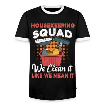 Housekeeping Squad - Men's Ringer Shirt - black/white - Front - AI Model Female 172 light (172cm) & AI Model Male 178 light (178cm)