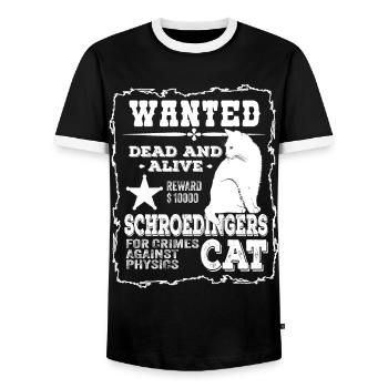 Wanted Schrödingers Katze Fahndung Dead and Alive - Männer Kontrast-T-Shirt - Schwarz/Weiß - Vorne - AI Model Female 172 light (172cm) & AI Model Male 178 light (178cm)