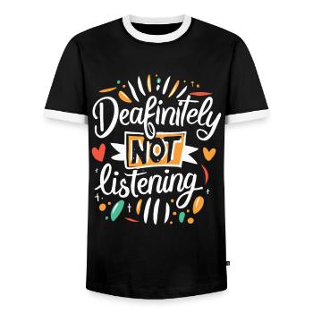 DEAFinitely Not Listening - Deaf Pride - Men's Ringer Shirt - black/white - Front - AI Model Female 172 light (172cm) & AI Model Male 178 light (178cm)