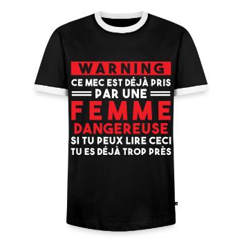 Cadeau Humour couple homme, Femme jalouse danger - T-shirt contrasté Homme - noir/blanc - Devant - AI Model Female 172 light (172cm) & AI Model Male 178 light (178cm)