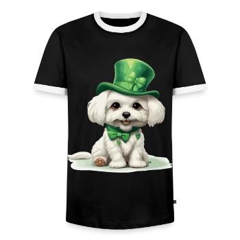 Maltese Dog Saint Patrick's Day St Patrick's Day - Men's Ringer Shirt - black/white - Front - AI Model Female 172 light (172cm) & AI Model Male 178 light (178cm)