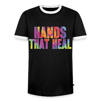 Massage Therapist Therapy Masseuse Appreciation - Men's Ringer Shirt - black/white - Front - AI Model Female 172 light (172cm) & AI Model Male 178 light (178cm)