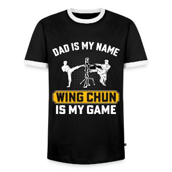 Papa ist mein Name, Wing Chun ist mein Spiel - Männer Kontrast-T-Shirt - Schwarz/Weiß - Vorne - AI Model Female 172 light (172cm) & AI Model Male 178 light (178cm)