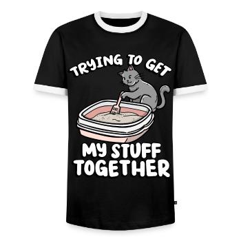 Trying To Get My Stuff Together Funny Kitten - Men's Ringer Shirt - black/white - Front - AI Model Female 172 light (172cm) & AI Model Male 178 light (178cm)