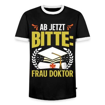 Doktorabschluss Ab Jetzt Bitte: Frau Doktor - Männer Kontrast-T-Shirt - Schwarz/Weiß - Vorne - AI Model Female 172 light (172cm) & AI Model Male 178 light (178cm)
