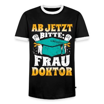 Doktorabschluss Ab Jetzt Bitte: Frau Doktor - Männer Kontrast-T-Shirt - Schwarz/Weiß - Vorne - AI Model Female 172 light (172cm) & AI Model Male 178 light (178cm)