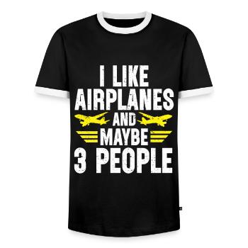 Pilot Quote Flight Lover Aircraft Aviation - Men's Ringer Shirt - black/white - Front - AI Model Female 172 light (172cm) & AI Model Male 178 light (178cm)
