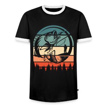 Angler Fishing - Men's Ringer Shirt - black/white - Front - AI Model Female 172 light (172cm) & AI Model Male 178 light (178cm)