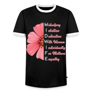 Infirmière sage-femme accoucheuse - T-shirt contrasté Homme - noir/blanc - Devant - AI Model Female 172 light (172cm) & AI Model Male 178 light (178cm)