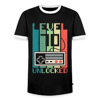 Level 70 Unlocked - Men's Ringer Shirt - black/white - Front - AI Model Female 172 light (172cm) & AI Model Male 178 light (178cm)