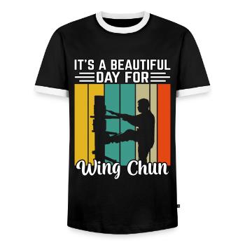 It's a beautiful day for Wing Chun - Men's Ringer Shirt - black/white - Front - AI Model Female 172 light (172cm) & AI Model Male 178 light (178cm)