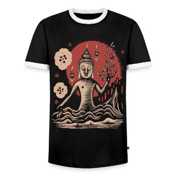 Tree of Life and Meditating Buddha - Men's Ringer Shirt - black/white - Front - AI Model Female 172 light (172cm) & AI Model Male 178 light (178cm)