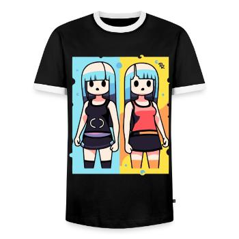 Manga Anime Sisters Dolls Girls - Men's Ringer Shirt - black/white - Front - AI Model Female 172 light (172cm) & AI Model Male 178 light (178cm)