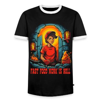 Fast-Food-Arbeit ist die Hölle - Männer Kontrast-T-Shirt - Schwarz/Weiß - Vorne - AI Model Female 172 light (172cm) & AI Model Male 178 light (178cm)
