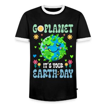 Erde Tag Groovy Hippie 70s Retro Retro - Männer Kontrast-T-Shirt - Schwarz/Weiß - Vorne - AI Model Female 172 light (172cm) & AI Model Male 178 light (178cm)