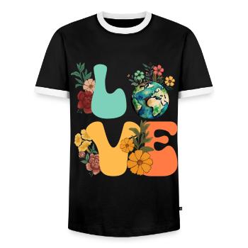 Erde Tag Groovy Hippie 70s Retro Retro - Männer Kontrast-T-Shirt - Schwarz/Weiß - Vorne - AI Model Female 172 light (172cm) & AI Model Male 178 light (178cm)