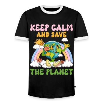 Erde Tag Groovy Hippie 70s Retro Retro - Männer Kontrast-T-Shirt - Schwarz/Weiß - Vorne - AI Model Female 172 light (172cm) & AI Model Male 178 light (178cm)