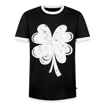 White four-leaf clover - Men's Ringer Shirt - black/white - Front - AI Model Female 172 light (172cm) & AI Model Male 178 light (178cm)