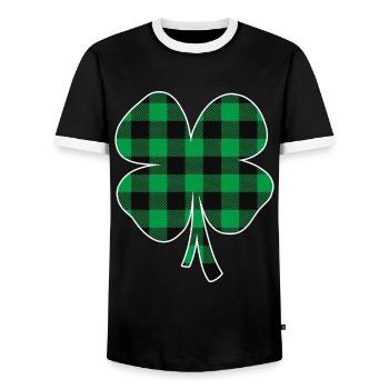 Green Buffalo Plaid Clover - Men's Ringer Shirt - black/white - Front - AI Model Female 172 light (172cm) & AI Model Male 178 light (178cm)