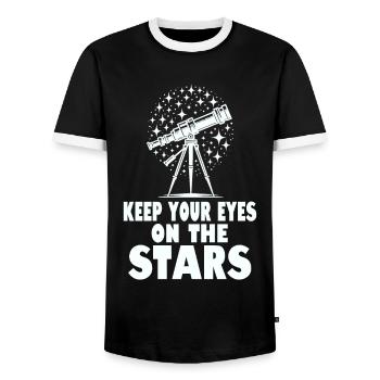 Observation des étoiles Astronomie Observation des étoiles - T-shirt contrasté Homme - noir/blanc - Devant - AI Model Female 172 light (172cm) & AI Model Male 178 light (178cm)