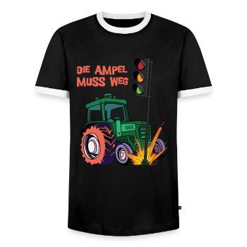 Die Ampel muss weg! Traktor rammt Ampel - Männer Kontrast-T-Shirt - Schwarz/Weiß - Vorne - AI Model Female 172 light (172cm) & AI Model Male 178 light (178cm)