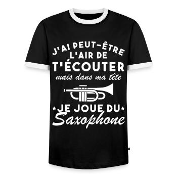 Dans Ma Tête Je Joue Du Saxophone Musicien Drôle - T-shirt contrasté Homme - noir/blanc - Devant - AI Model Female 172 light (172cm) & AI Model Male 178 light (178cm)