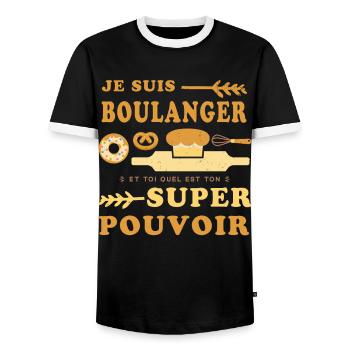 Boulanger Humour Boulangerie - T-shirt contrasté Homme - noir/blanc - Devant - AI Model Female 172 light (172cm) & AI Model Male 178 light (178cm)