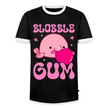 Funny Blobfish Bubble Gum Sea Creature - Men's Ringer Shirt - black/white - Front - AI Model Female 172 light (172cm) & AI Model Male 178 light (178cm)