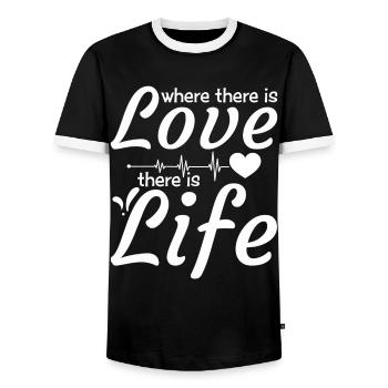 Love Quote Romantic Inspirational Message Life - Men's Ringer Shirt - black/white - Front - AI Model Female 172 light (172cm) & AI Model Male 178 light (178cm)