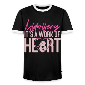 Nurse Midwife Birth Worker - Men's Ringer Shirt - black/white - Front - AI Model Female 172 light (172cm) & AI Model Male 178 light (178cm)