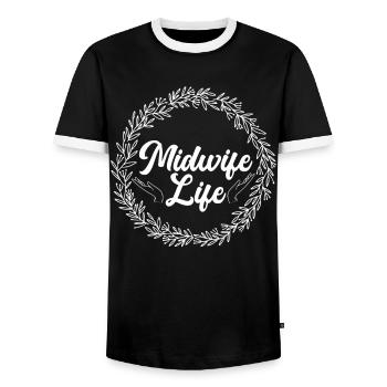 Nurse Midwife Birth Worker Flower - Men's Ringer Shirt - black/white - Front - AI Model Female 172 light (172cm) & AI Model Male 178 light (178cm)