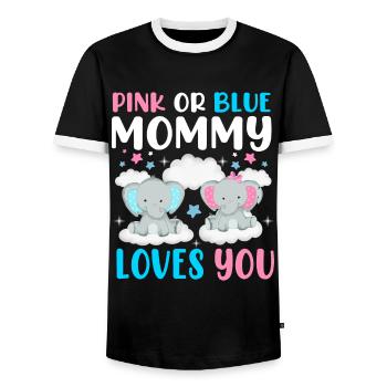 Pink Or Blue Mama Loves You Sex - Men's Ringer Shirt - black/white - Front - AI Model Female 172 light (172cm) & AI Model Male 178 light (178cm)
