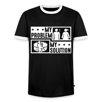 Joueur de caisse claire Mon problème Mon pictogramme Maman Papa - T-shirt contrasté Homme - noir/blanc - Devant - AI Model Female 172 light (172cm) & AI Model Male 178 light (178cm)