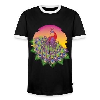Paon Soleil Oiseau Ornemental Oiseau Plumes Coloré - T-shirt contrasté Homme - noir/blanc - Devant - AI Model Female 172 light (172cm) & AI Model Male 178 light (178cm)