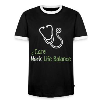 Nursing work-life balance - nurse doctor - Men's Ringer Shirt - black/white - Front - AI Model Female 172 light (172cm) & AI Model Male 178 light (178cm)