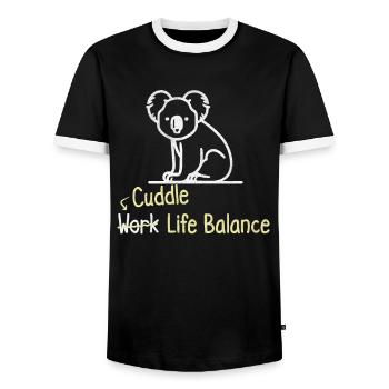 Cuddle Work Life Balance – Koala Bear Australia - Men's Ringer Shirt - black/white - Front - AI Model Female 172 light (172cm) & AI Model Male 178 light (178cm)