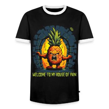 Welcome to the Dungeon of Pain: Pineapple - Men's Ringer Shirt - black/white - Front - AI Model Female 172 light (172cm) & AI Model Male 178 light (178cm)