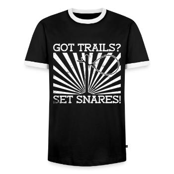 Piège à animaux Piège à collet métallique - T-shirt contrasté Homme - noir/blanc - Devant - AI Model Female 172 light (172cm) & AI Model Male 178 light (178cm)