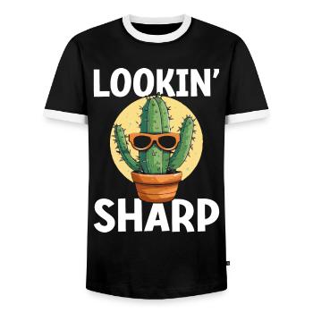 Funny Succulent Cactus - Men's Ringer Shirt - black/white - Front - AI Model Female 172 light (172cm) & AI Model Male 178 light (178cm)