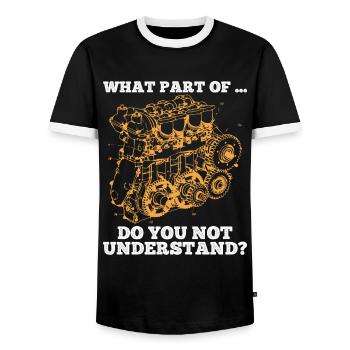 Was an.. verstehst du nicht? Humorvolle Weisheiten - Männer Kontrast-T-Shirt - Schwarz/Weiß - Vorne - AI Model Female 172 light (172cm) & AI Model Male 178 light (178cm)