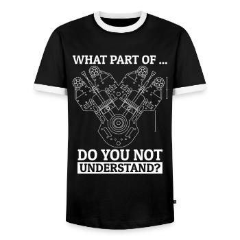 Was an.. verstehst du nicht? Humorvolle Weisheiten - Männer Kontrast-T-Shirt - Schwarz/Weiß - Vorne - AI Model Female 172 light (172cm) & AI Model Male 178 light (178cm)