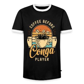 Conga Player Coffee Before Congas Coffee Lover - Men's Ringer Shirt - black/white - Front - AI Model Female 172 light (172cm) & AI Model Male 178 light (178cm)
