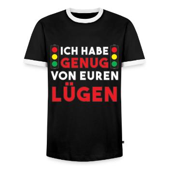 Stop the traffic light - I've had enough of your lies - Men's Ringer Shirt - black/white - Front - AI Model Female 172 light (172cm) & AI Model Male 178 light (178cm)