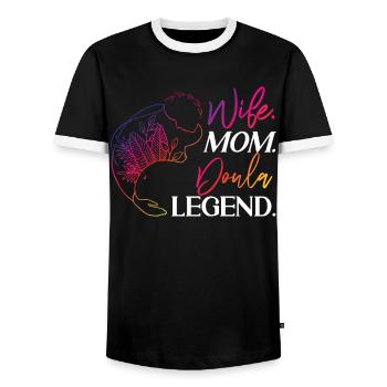 Doula accoucheuse maman femme. Maman. - T-shirt contrasté Homme - noir/blanc - Devant - AI Model Female 172 light (172cm) & AI Model Male 178 light (178cm)
